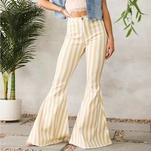 Saints and Hearts Gold and White Striped Flare Jeans